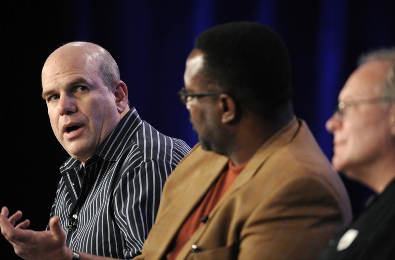 Creator and executive producer Simon, cast member Pierce and creator and executive producer Overmyer participates in a panel for HBO's series