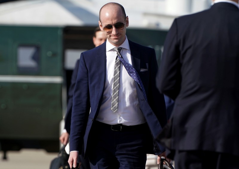White House adviser Miller departs with U.S. President Trump on travel to Michigan from Joint Base Andrews in Maryland