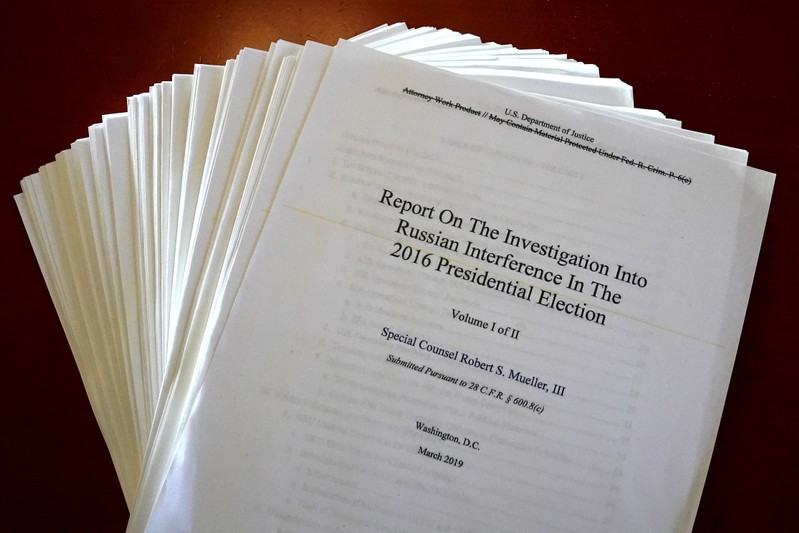 The Muller Report on the Investigation into Russian Interference in the 2016 Presidential Election is pictured in New York