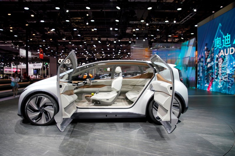 The interior of the Audi's new concept AI: ME with automated driving system is seen during the media day for Shanghai auto show