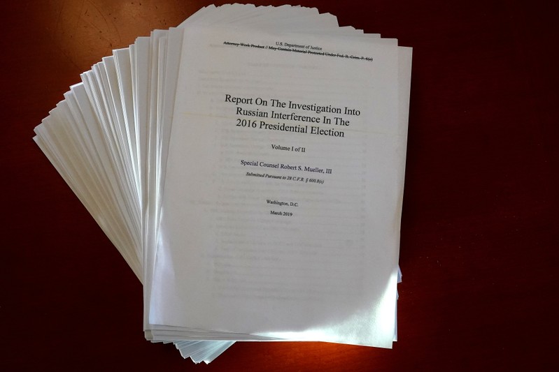The Muller Report on the Investigation into Russian Interference in the 2016 Presidential Election is pictured in New York