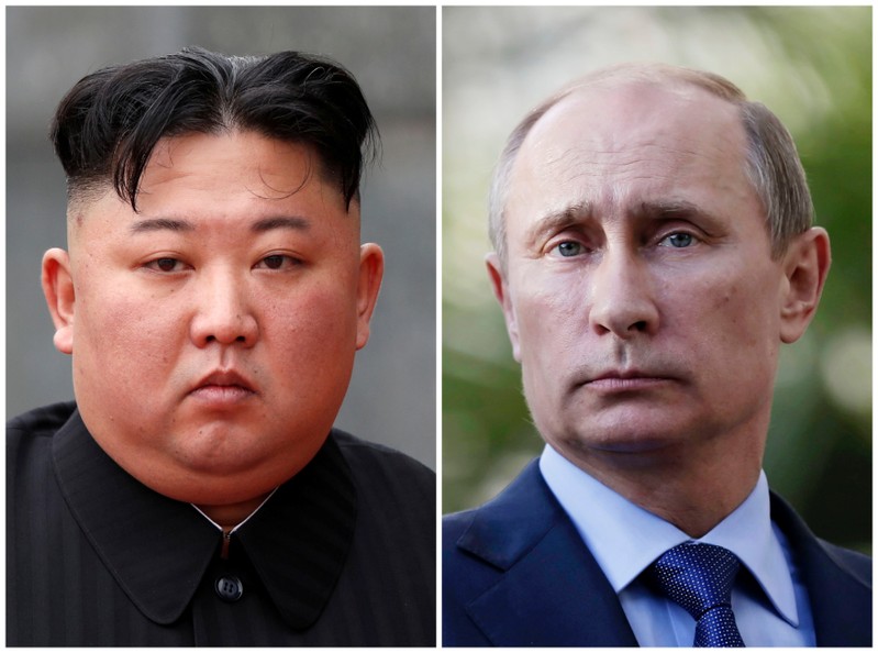 A combination of file photos North Korean leader Kim Jong Un and Russia's President Vladimir Putin