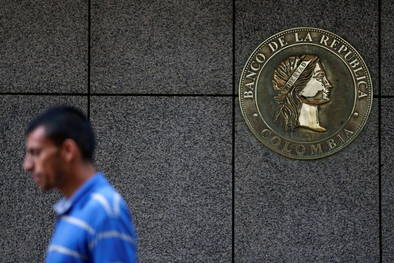 The Colombia's central bank logo is seen in Bogota