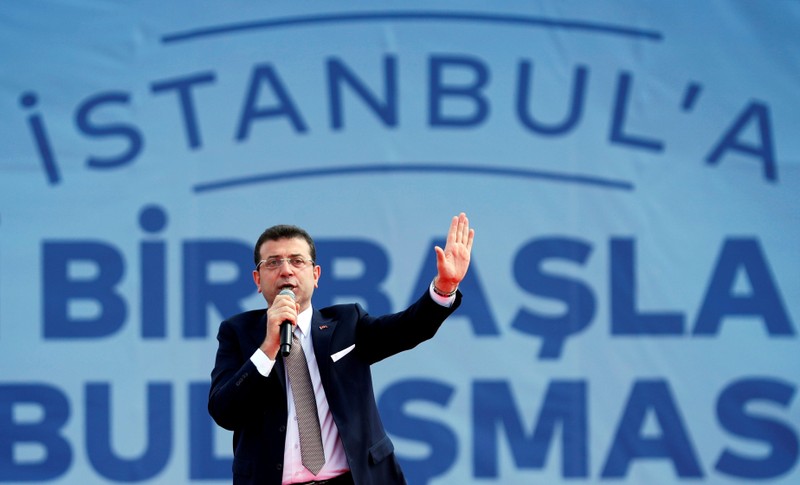 FILE PHOTO: Mayor of Istanbul Imamoglu of the main opposition CHP addresses his supporters during a rally in Istanbul