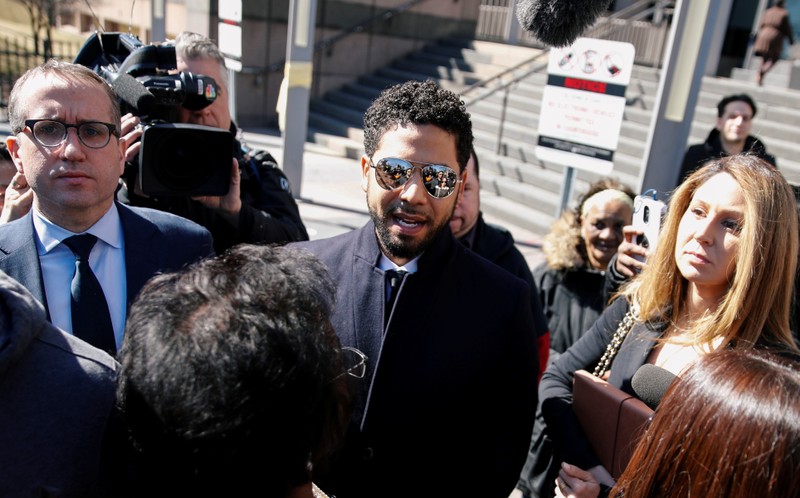 FILE PHOTO: Actor Jussie Smollett leaves court after charges against him were dropped by state prosecutors in Chicago