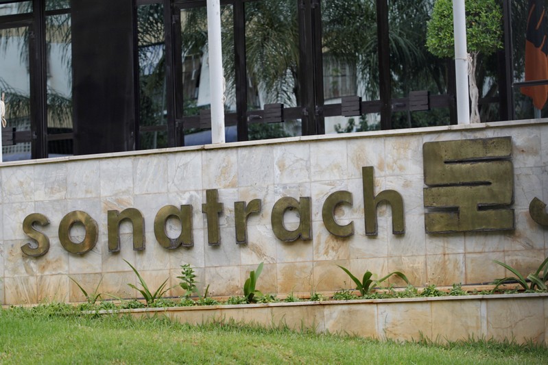 FILE PHOTO: Algerian state energy company Sonatrach's logo at its headquarters in Algiers