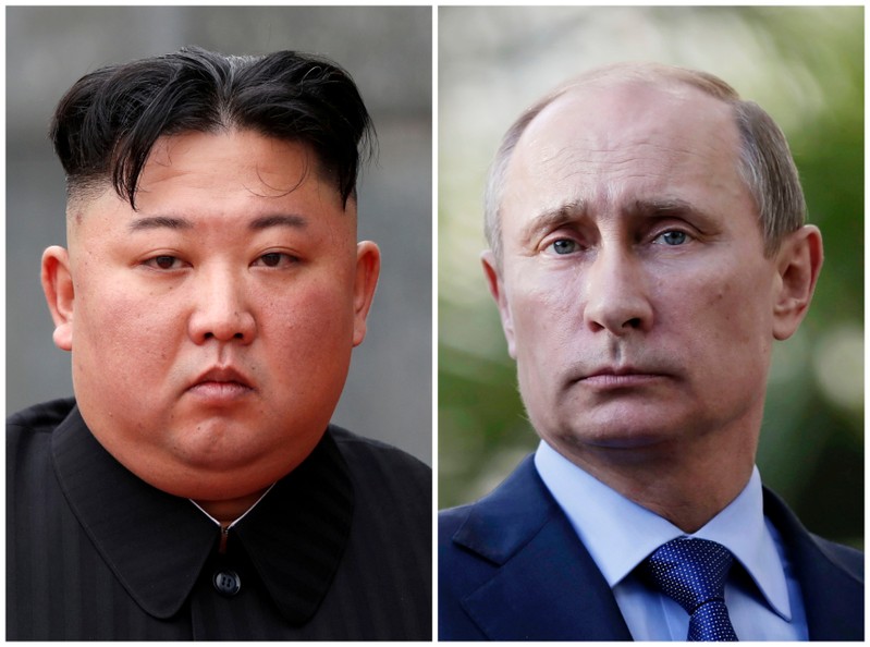 FILE PHOTO: A combination of file photos North Korean leader Kim Jong Un and Russia's President Vladimir Putin