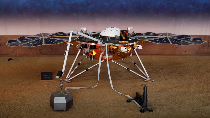 FILE PHOTO: A life-size model of NASA's Insight spacecraft at JPL