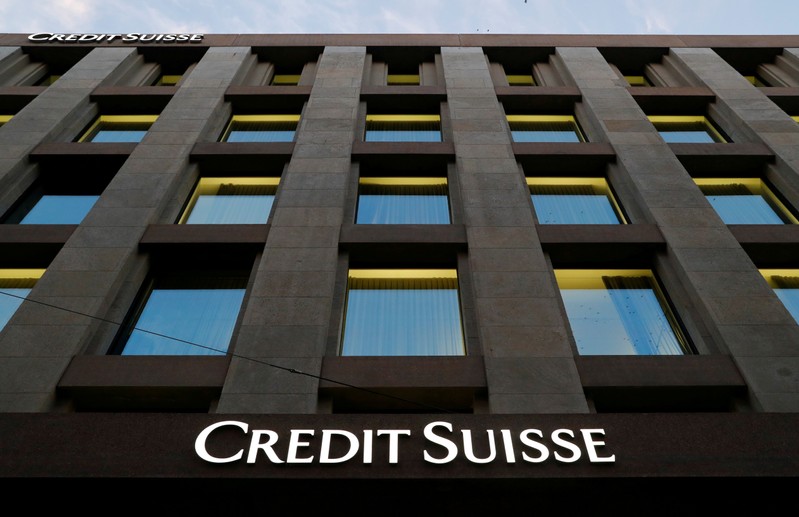 FILE PHOTO: The Credit Suisse logo is pictured on a bank in Geneva