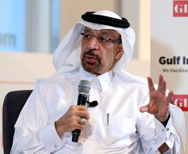 FILE PHOTO: Saudi Energy Minister Khalid al-Falih speaks during the Gulf Intelligence Saudi Arabia Energy Forum in Riyadh