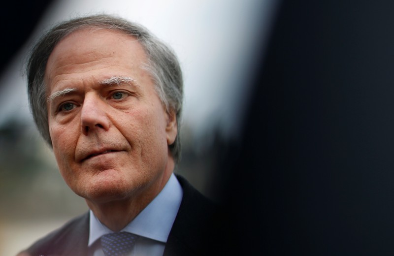 Italy's Foreign Minister Enzo Moavero Milanesi talks to journalists during the Foreign ministers of G7 nations meeting in Dinard
