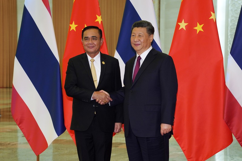 Chinese President Xi meets Thai Prime Minister Prayut at the Second Belt and Road Forum in Beijing