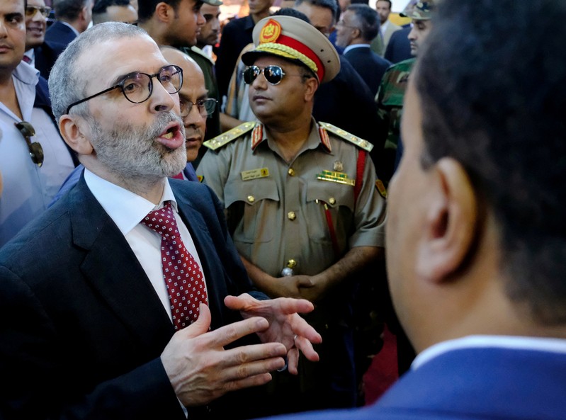 FILE PHOTO: Mustafa Sanalla, the chairman of state oil firm NOC, attends Benghazi International forum and Exhibition of Oil and Gas in Benghazi