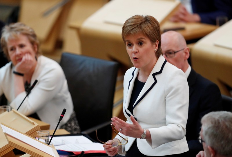FILE PHOTO - Scotland's First Minister Nicola Sturgeon responds to questions in the Scottish Parliament during continued Brexit uncertainty in Edinburgh
