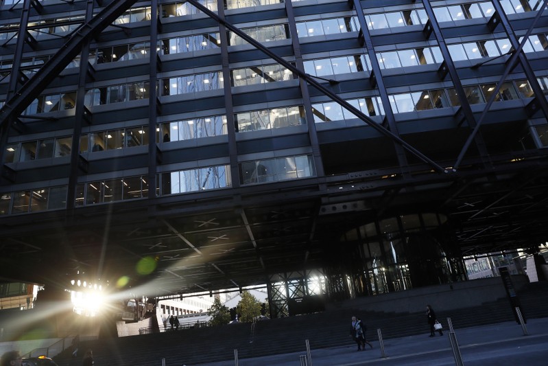 The sun is reflected off the windows of headquarter of the European Bank for Reconstruction and Development (EBRD) in central London