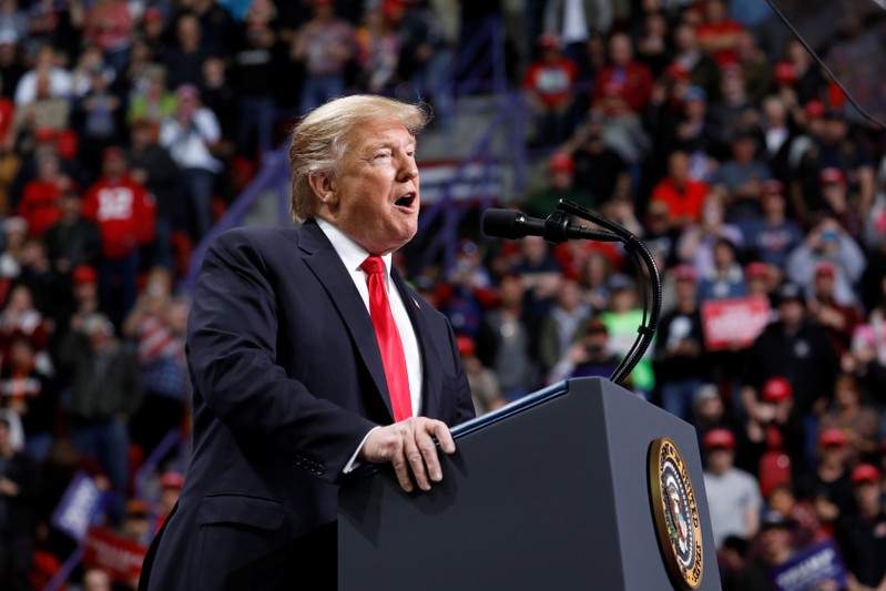 U.S. President Donald Trump delivers remarks at a Make America Great Again rally at the Resch Center Complex in Green Bay
