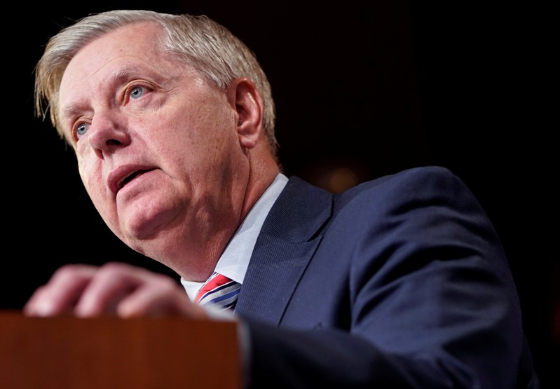Chairman of the Senate Judiciary Committee Lindsey Graham (R-SC) speaks to the media on Capitol Hill in Washington.