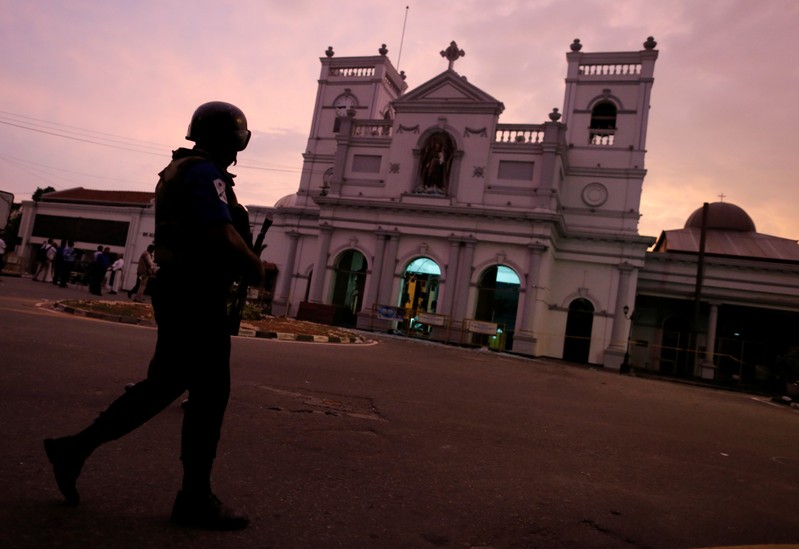 FILE PHOTO: Security officer guards outside St. Anthony's Shrine in Colombo