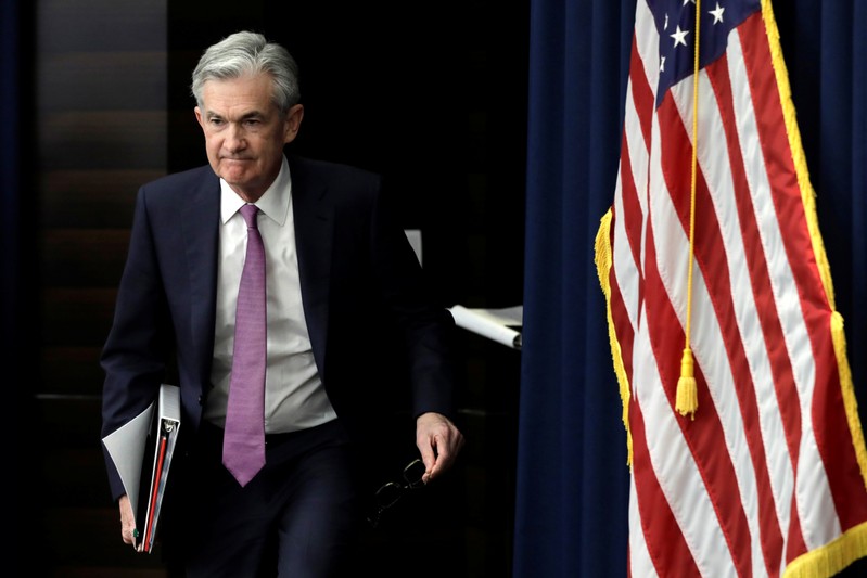 Federal Reserve Board Chairman Jerome Powell holds a news conference in Washington