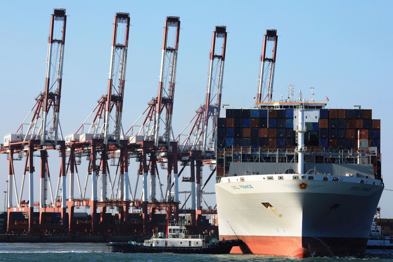OOCL container ship is seen at a port in Qingdao