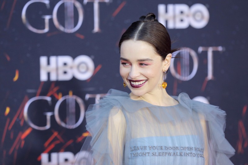 FILE PHOTO: Emilia Clarke poses at the premiere of the final season of