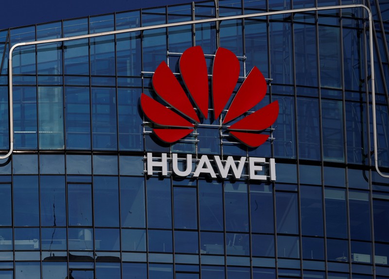 FILE PHOTO: Huawei sign is seen on a building in Vilnius
