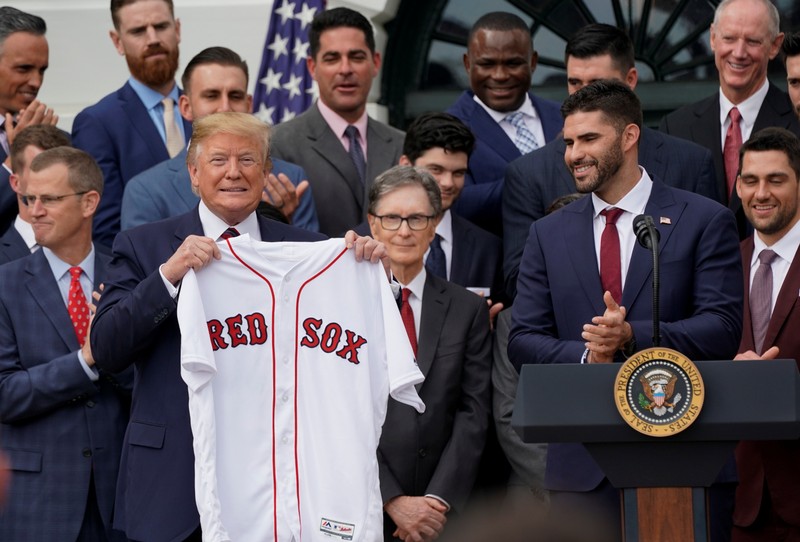 U.S. President Trump welcomes the Boston Red Sox at the White House in Washington