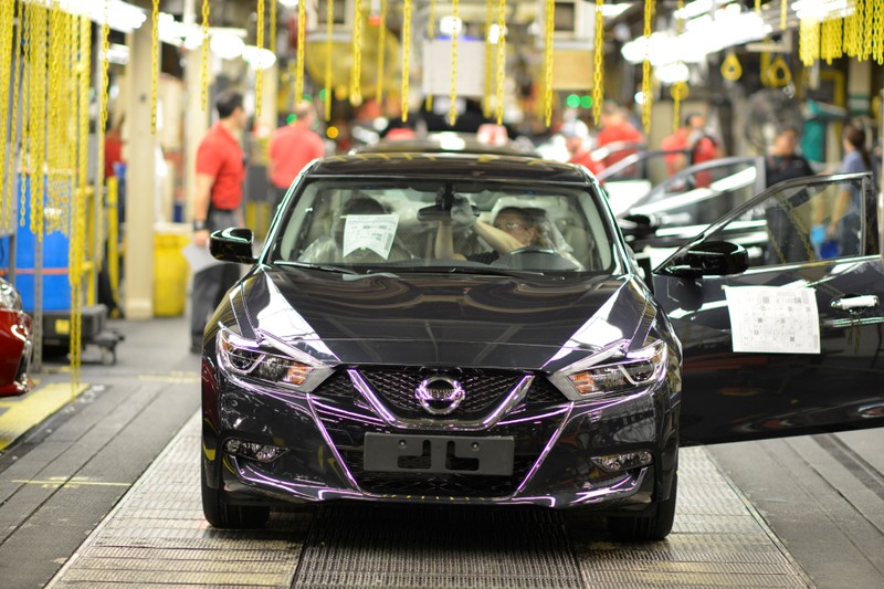 FILE PHOTO: A finished Nissan Altima comes off the line at Nissan Motor Co's automobile manufacturing plant in Smyrna Tennessee