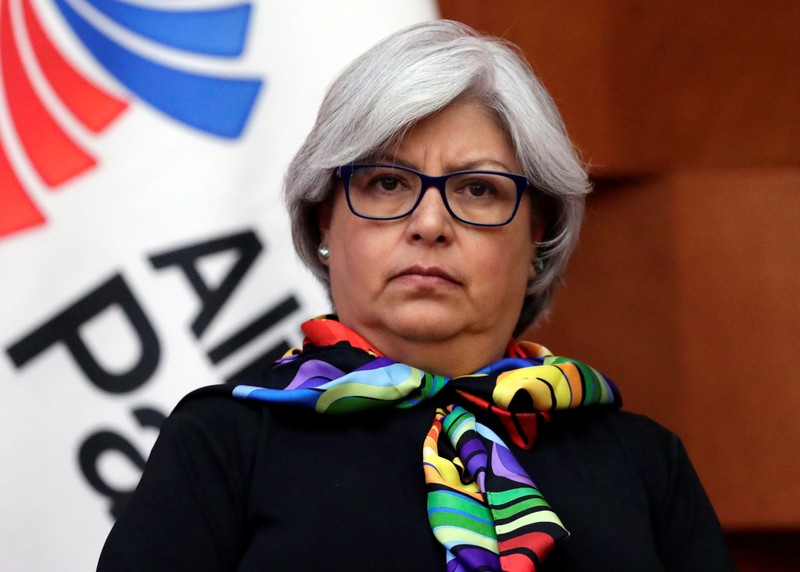FILE PHOTO: Mexico's Economy minister Graciela Marquez looks on during a news conference at the foreign ministry building (SRE) in Mexico City