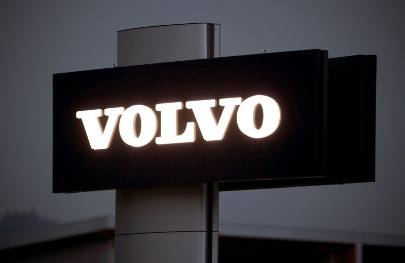 FILE PHOTO: Logo of Swedish automobile manufacturer Volvo is seen at Stierli Automobile AG company in St. Erhard