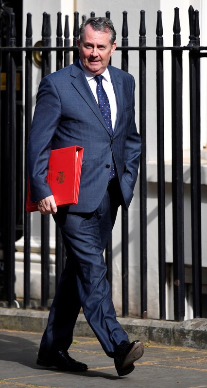Britain's Secretary of State for International Trade Liam Fox is seen outside Downing Street in London