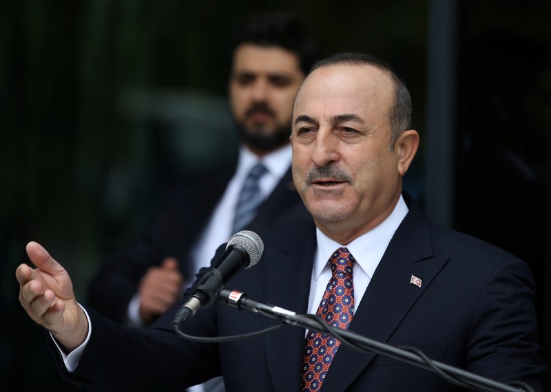Turkish Foreign Minister Cavusoglu speaks during a ceremony in Ankara