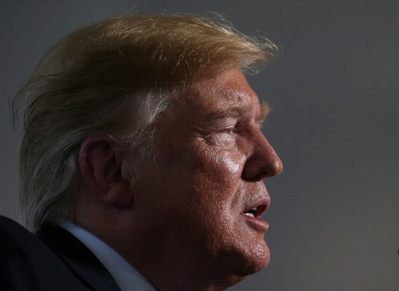 U.S. President Trump speaks to workers as he visits Cameron LNG Export Facility in Hackberry, Louisiana