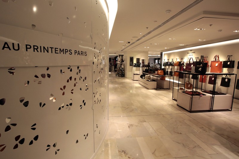 A view shows counters at the Printemps department store in a shopping district in Paris