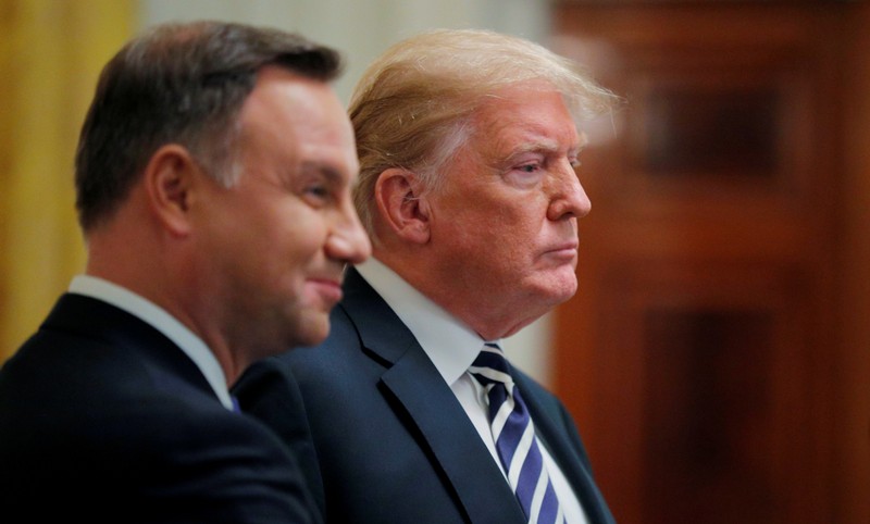FILE PHOTO: U.S. President Trump stands with Poland's President Duda at end of joint news conference at the White House in Washington