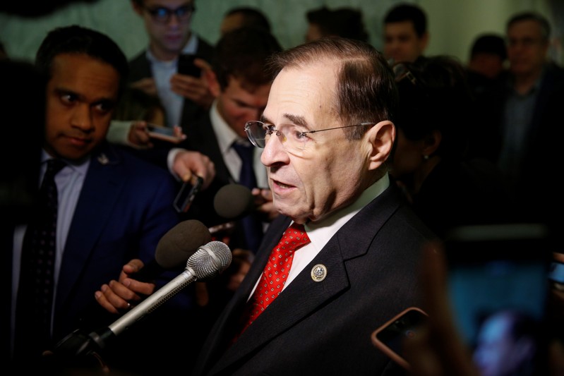 FILE PHOTO - Rep. Jerrold Nadler speaks to the media as he arrives for a private deposition to the House Judiciary and House Government and Oversight committees by former FBI Director James Comey on Capitol Hill in Washington