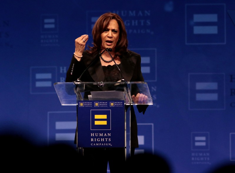 FILE PHOTO - U.S. Senator Kamala Harris (D-CA) addresses the Human Rights Campaign (HRC) dinner in Los Angeles
