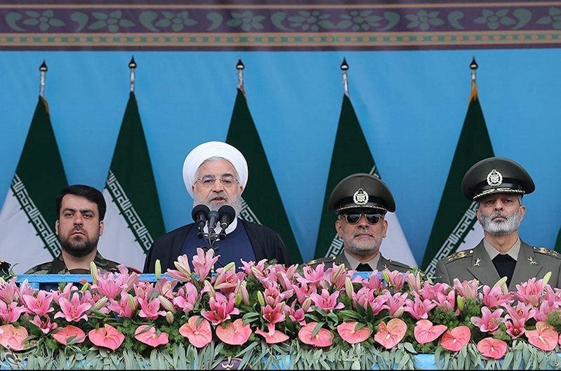 FILE PHOTO: Iranian President Hassan Rouhani delivers a speech during the ceremony of the National Army Day parade in Tehran