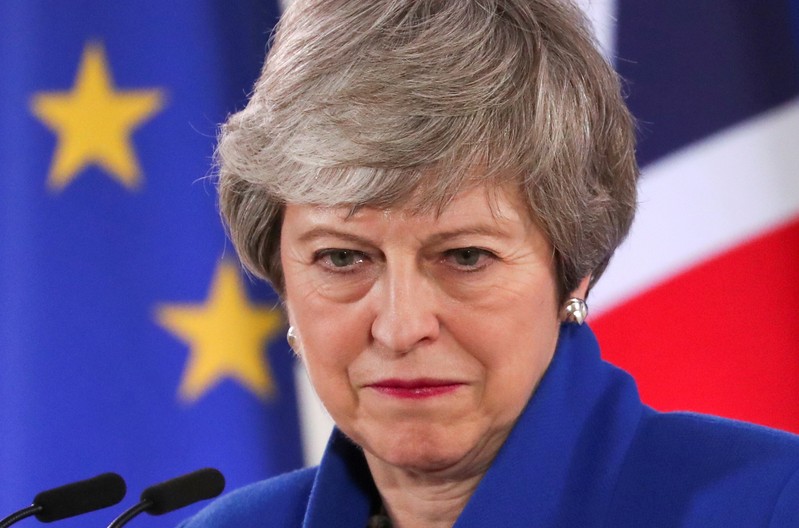 FILE PHOTO: British Prime Minister Theresa May holds a news conference following an extraordinary European Union leaders summit to discuss Brexit, in Brussels, Belgium April 11, 2019.