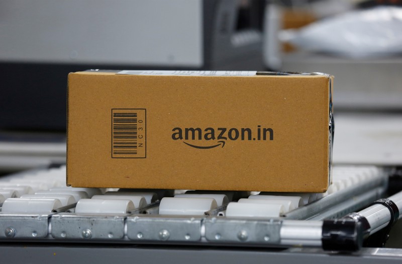 FILE PHOTO: A shipment moves on a conveyor belt at an Amazon Fulfillment Centre (BLR7) on the outskirts of Bengaluru