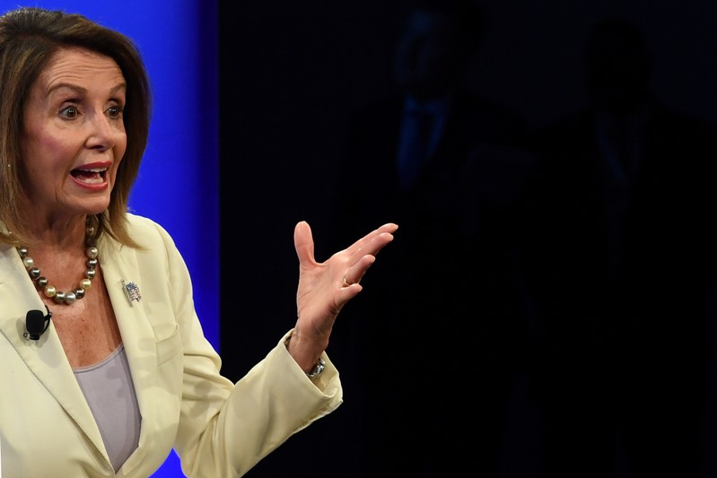 House Speaker Nancy Pelosi (D-CA) speaks during an interview with Washington Post Live by political reporter Robert Costa on stage at their offices in Washington