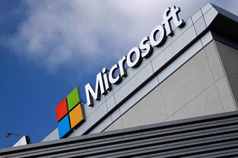 A Microsoft logo is seen a day after Microsoft Corp's (MSFT.O) $26.2 billion purchase of LinkedIn Corp (LNKD.N), in Los Angeles