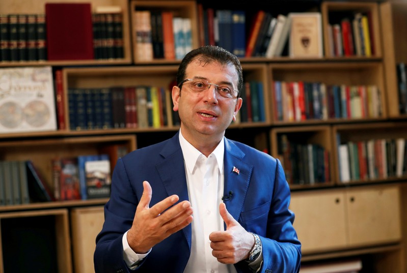 FILE PHOTO: Ousted Istanbul Mayor Imamoglu speaks during an interview with Reuters in Istanbul