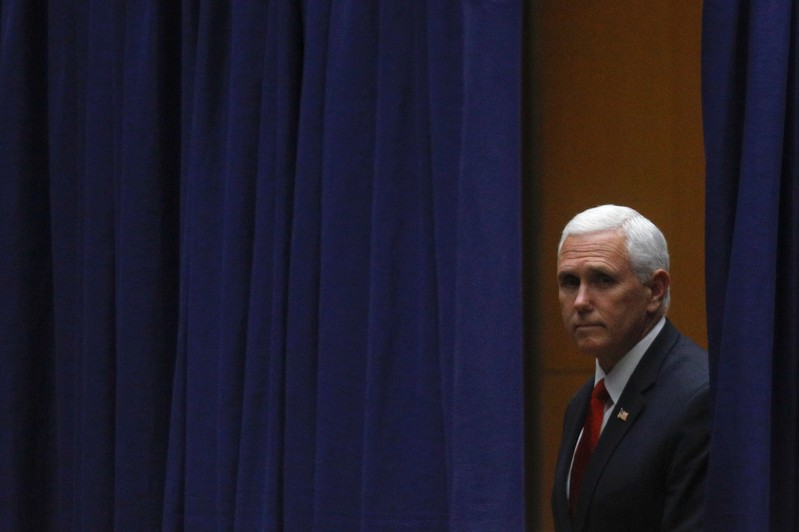 FILE PHOTO - U.S. Vice President Pence arrives to speak at the Americas Society / Council of the Americas 49th Washington Conference on the Americas at the U.S. State Department, in Washington