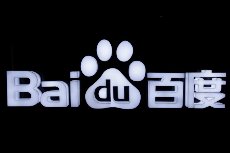 FILE PHOTO: Baidu's logo is pictured at the 2018 Baidu World conference and exhibit in Beijing