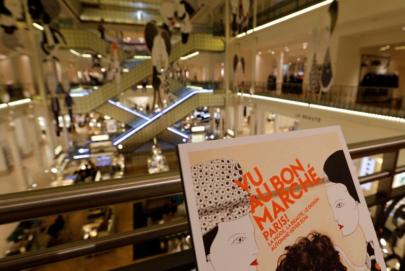 A general view shows the interior of Le bon Marche shopping mall in Paris