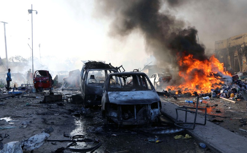 FILE PHOTO: Scene of explosion in the Hodan district of Mogadishu