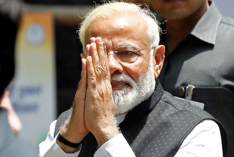 India’s Prime Minister Narendra Modi arrives to file his nomination papers for the general elections in Varanasi