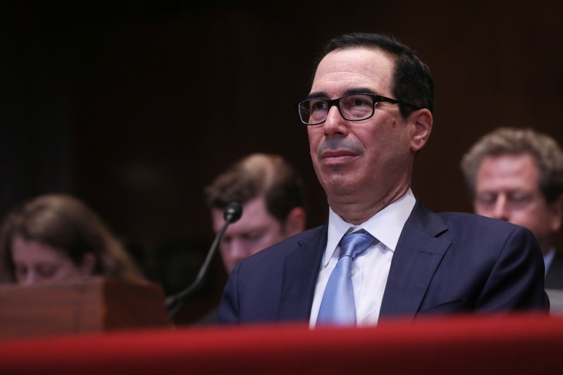 FILE PHOTO - U.S. Treasury Secretary Mnuchin testifies before a Senate Appropriations subcommittee on Capitol Hill in Washington