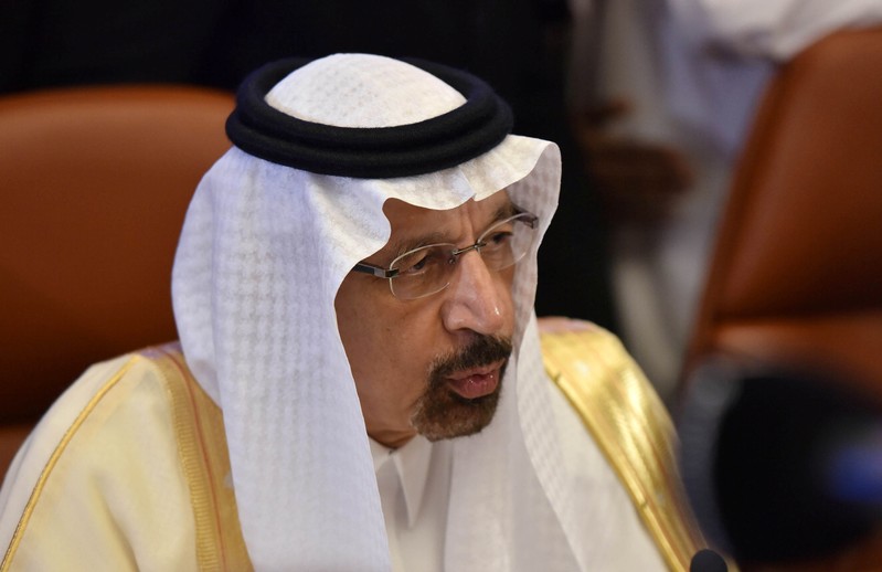 Saudi Arabian Energy Minister Khalid al-Falih speaks to the media before the OPEC 14th Meeting of the Joint Ministerial Monitoring Committee in Jeddah